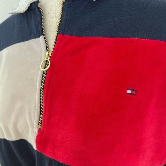 Tommy Hilfiger Y2K Style Velour Color-block Cropped Half-Zip Sweater - Picture 4 of 7